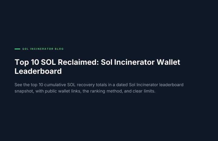 Top 10 SOL Reclaimed: Sol Incinerator Wallet Leaderboard